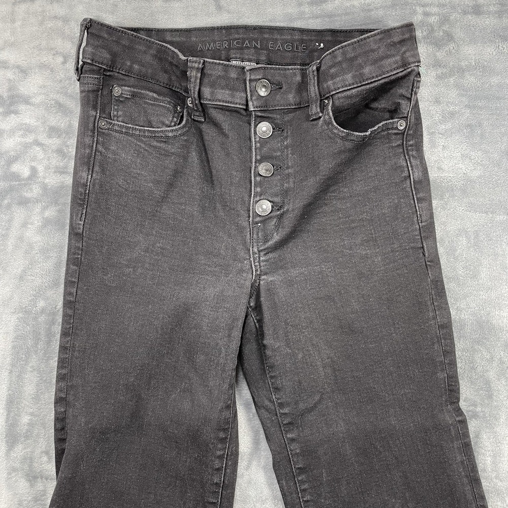 American Eagle Jeans Womens 8 Short Festival Flare Low Rise Black Button Fly - Picture 2 of 10